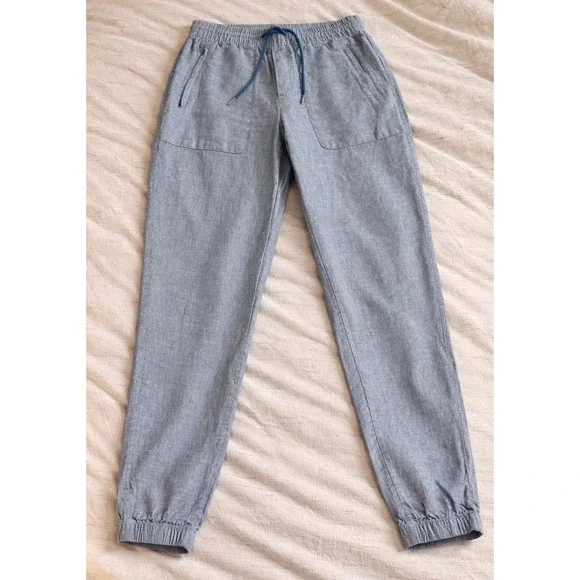 Athleta Cabo Linen Jogger Pants Gray Blue Size 2 Zip Pocket - Picture 2 of 10